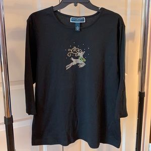 Karen Scott Black Long Sleeve w/ Reindeer (used)